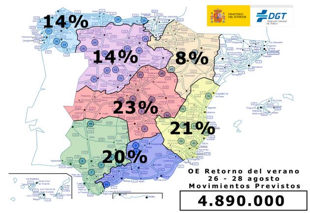 Gráfico con el porcentaje de mayor número de desplazamientos en la 'operación retorno'. (Photo: Ministerio de Fomento / DGT)