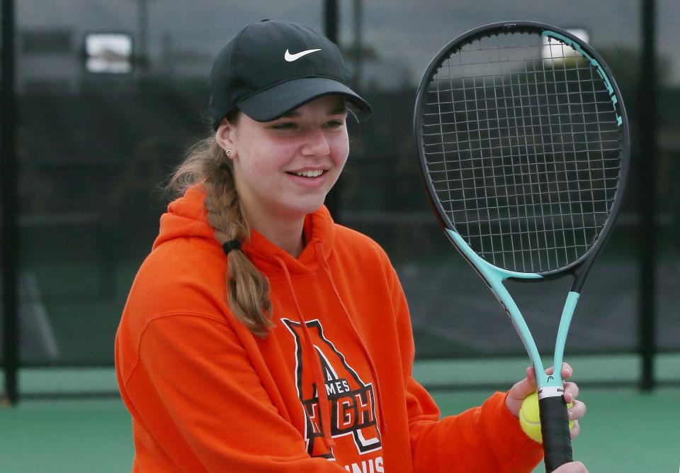 Ames girls tennis coach John Hernandez said Adeline Oetker has a lot of potential for the Little Cyclones. She is already the team's No. 2 singles player as a sophomore.