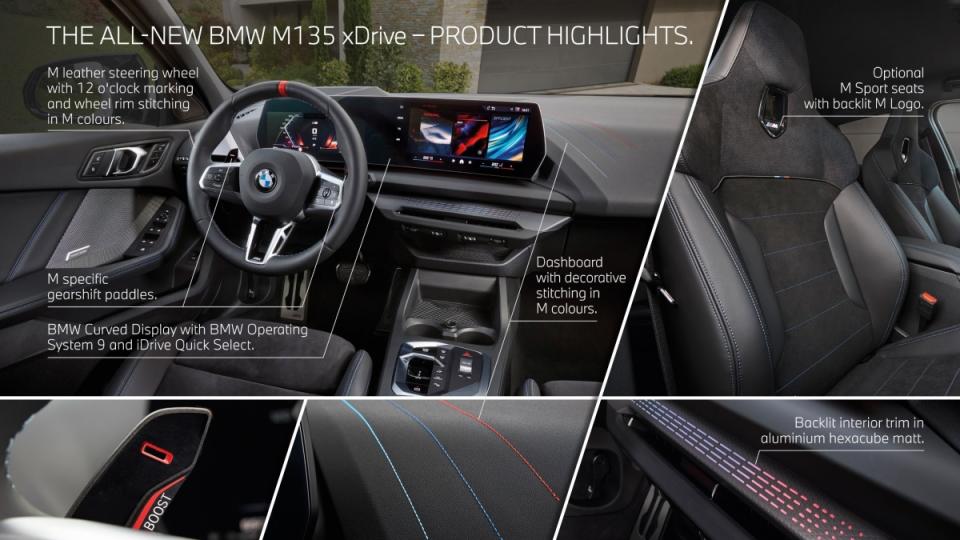 M135i xDrive擁有更運動化的配置，M款三色縫線也增添了性能感受。（圖／BMW提供）