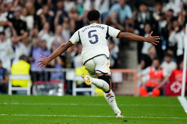 Real Madrid’s Jude Bellingham celebrates stoppage-time winner against Getafe