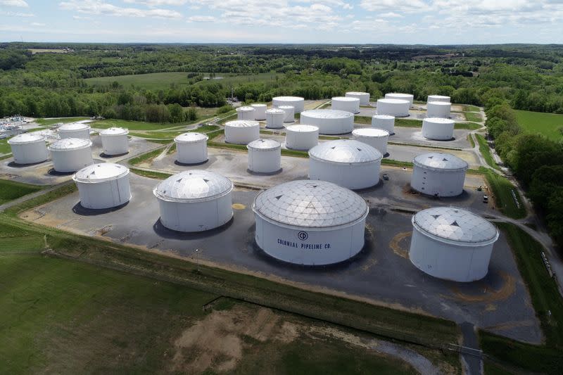 Holding tanks are seen in an aerial photograph at Colonial Pipeline's Dorsey Junction Station