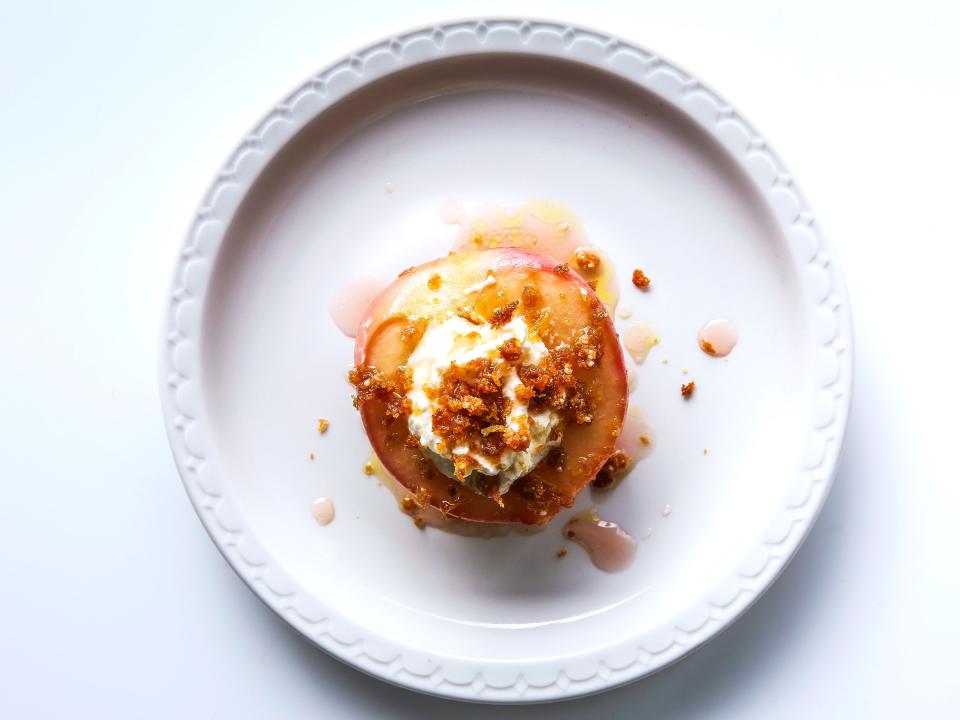 Roasted Peaches with Ricotta Buttercream and Breadcrumbs