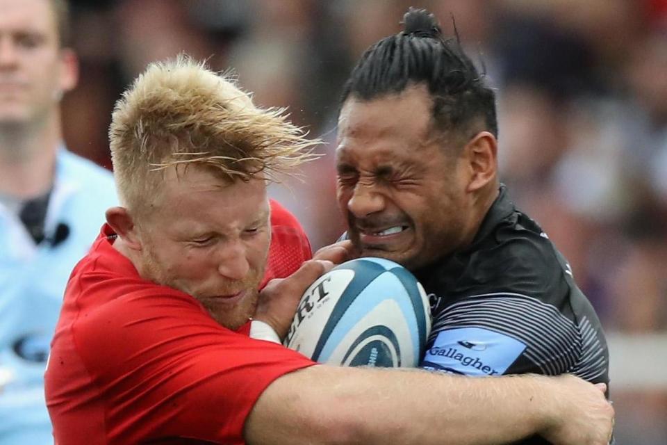 Gripping: Jackson Wray, tackling Newcastle’s Sona Takulua, is no stranger to the No8 role he fills tomorrow: Getty Images