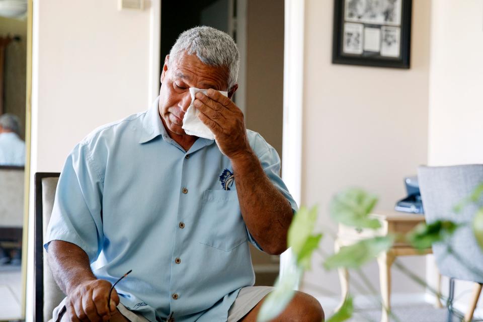 Daniel Marquez, a mental health advocate keen on giving back to his community, recalls significant moments in his life while being interviewed in Palm Desert, Calif., on May 9, 2022. 