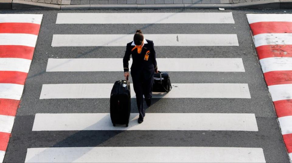 A Lufthansa flight attendant.