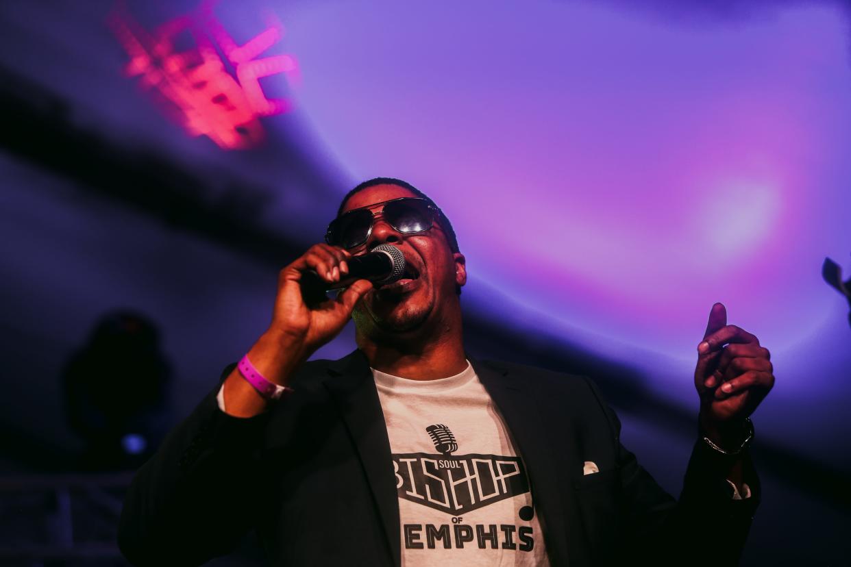 Jerome Chism performs with The Hi Rhythm Section, led by Boo Mitchell, at RiverBeat Music Festival on Friday, May 3, 2024, at Tom Lee Park in Downtown Memphis.