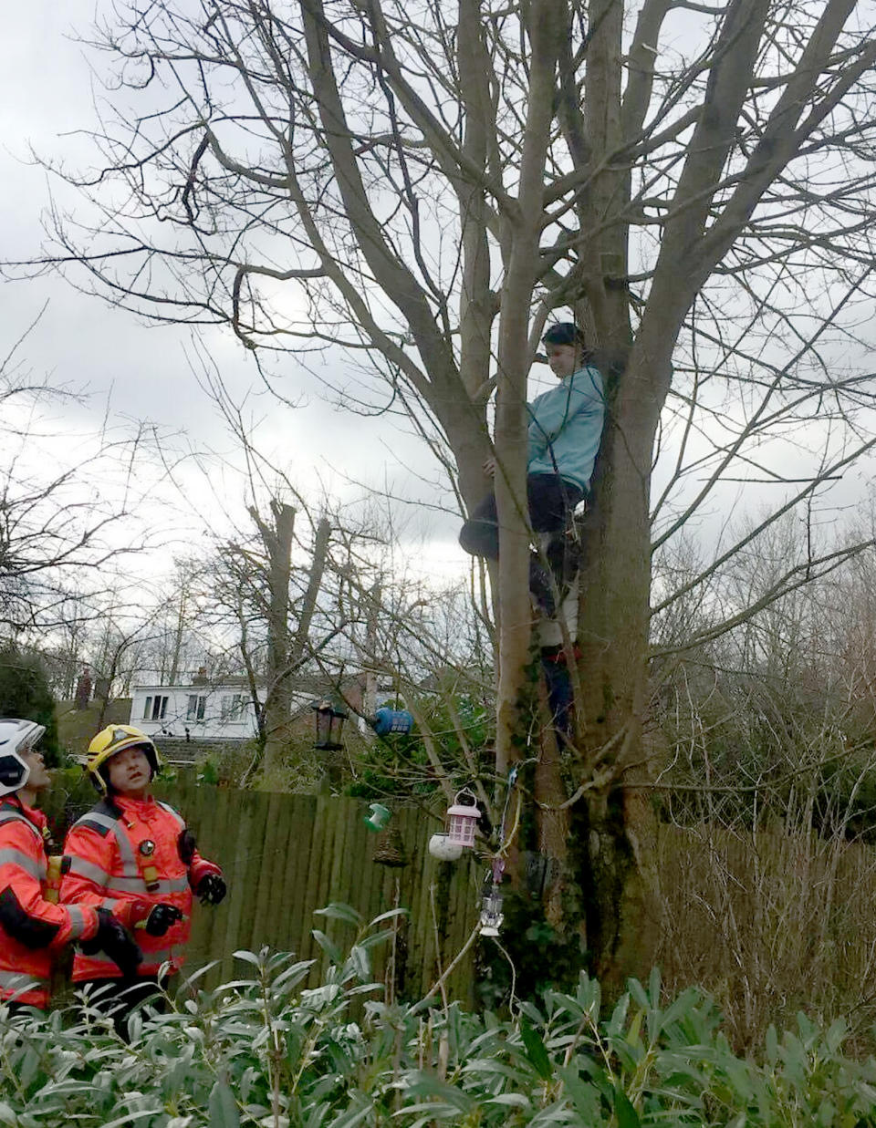 <em>Embarrassing – Emily was only 6ft off the ground but couldn’t free her leg</em>