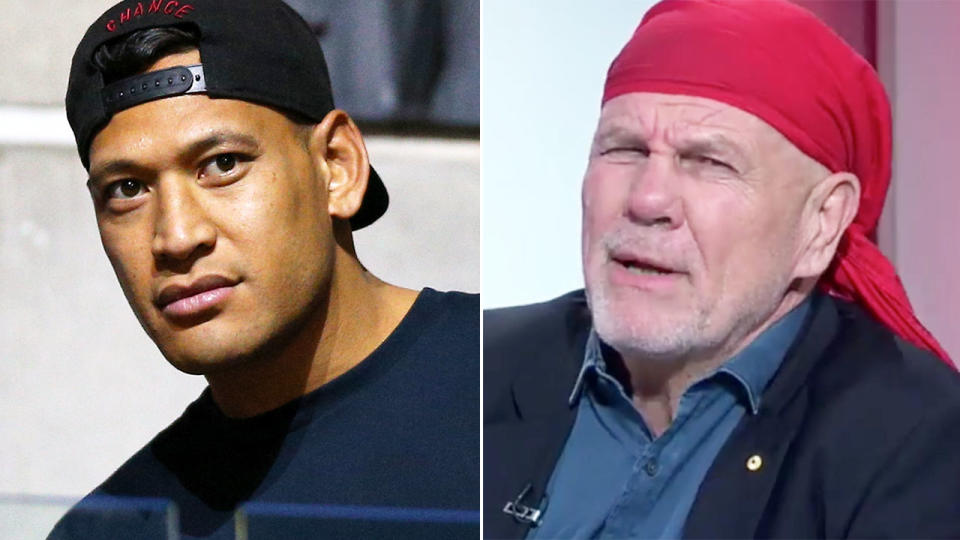 Peter FitzSimons couldn't resist a dig at Israel Folau after the Wallabies' win. Image: Getty/Channel Nine