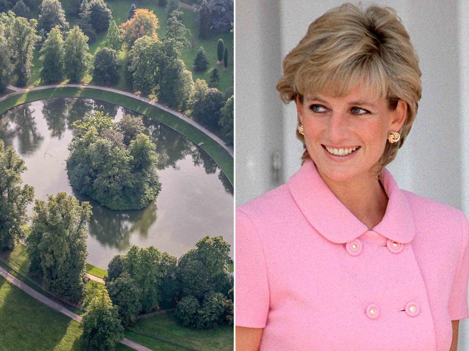 <p>David Goddard/Getty</p> An aerial view of the  burial site of Diana, Princess of Wales on Septer 9, 2006. ; Princess Diana in Argentina. 