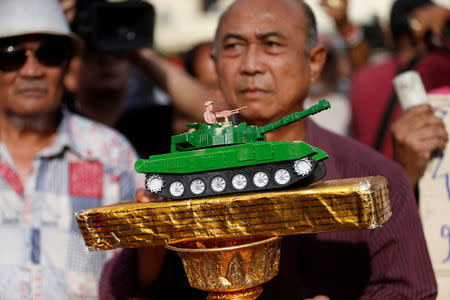 People protest against Thailand's Prime Minister Prayuth Chan-ocha in Bangkok, Thailand May 5, 2018. Picture taken May 5, 2018. REUTERS/Soe Zeya Tun