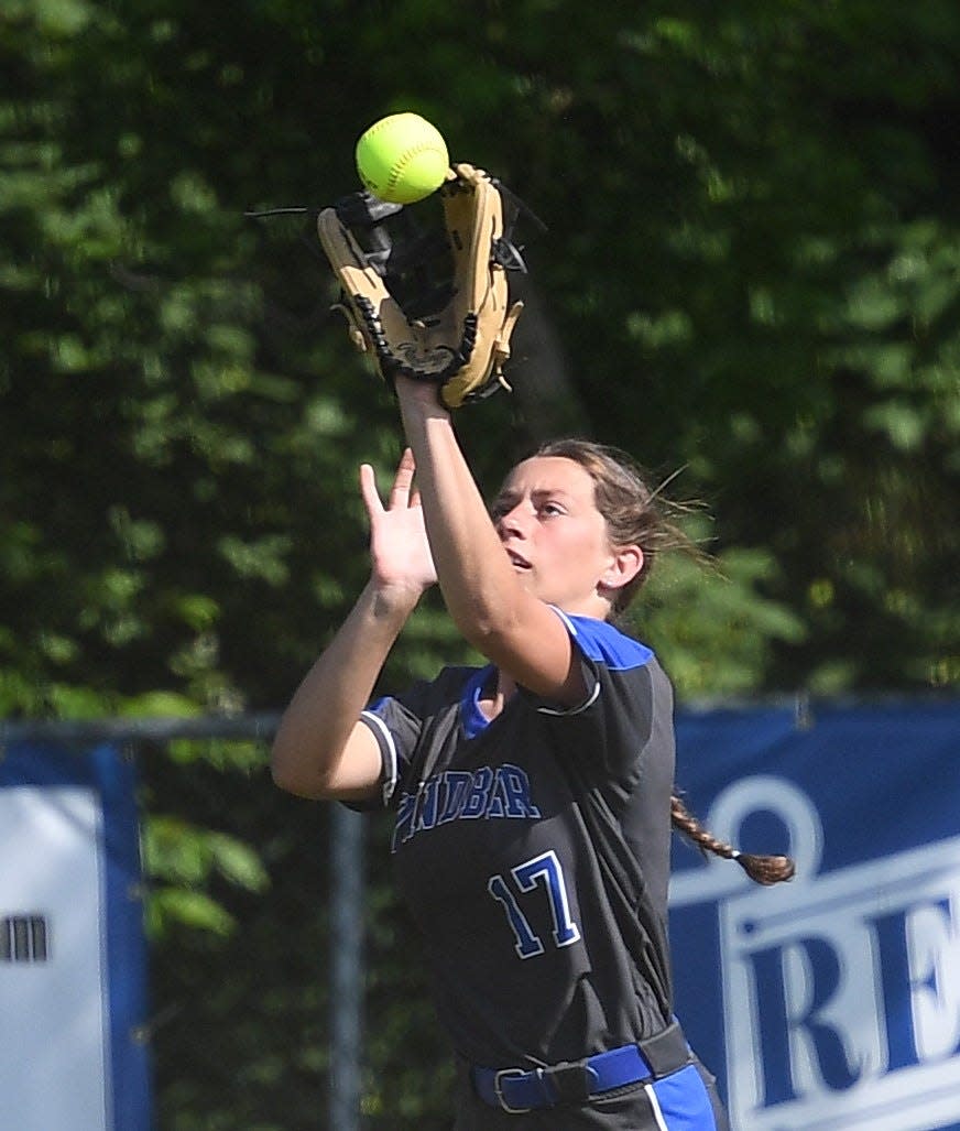 Windber centerfielder Lexi James hauls in a catch for an out during the first inning of the District 5 Class 2A softball championship game against Everett, Wednesday, in Bedford.