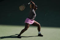 Serena Williams practices at Arthur Ashe Stadium before the start of the U.S. Open tennis tournament in New York, Thursday, Aug. 25, 2022. (AP Photo/Seth Wenig)