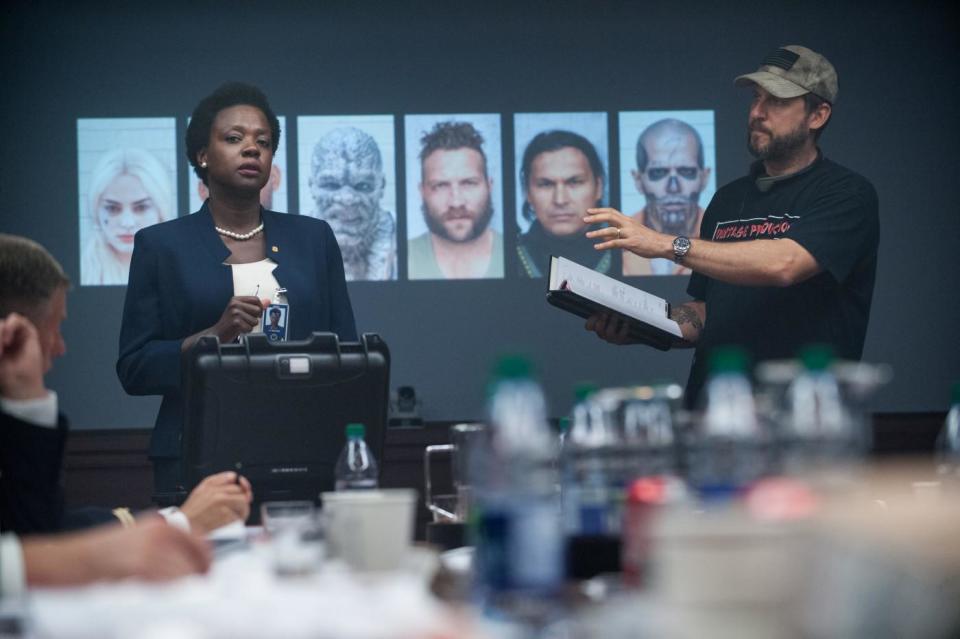 Ayer on the Suicide Squad set with Viola Davis (Credit: Warner Bros)