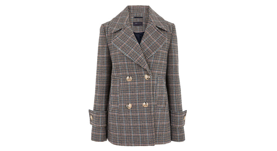 Checked Pea Coat with Wool