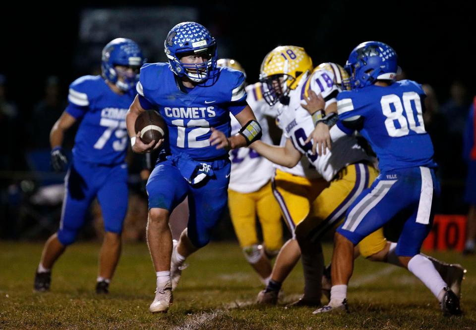 Marionville QB Wil Carlton seen here against visiting Sarcoxie on October 7, 2022.