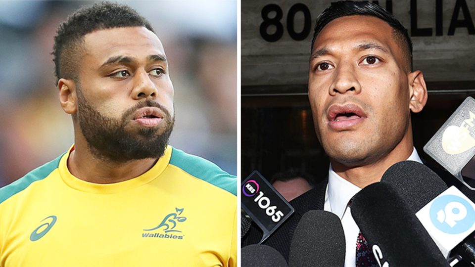 Wallabies star Samu Kerevi (pictured left) warming-up and (pictured right) Israel Folau leaving court.