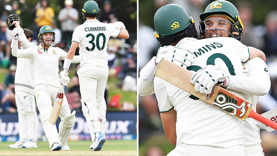 Alex Carey and Pat Cummins, pictured here after the second cricket Test.