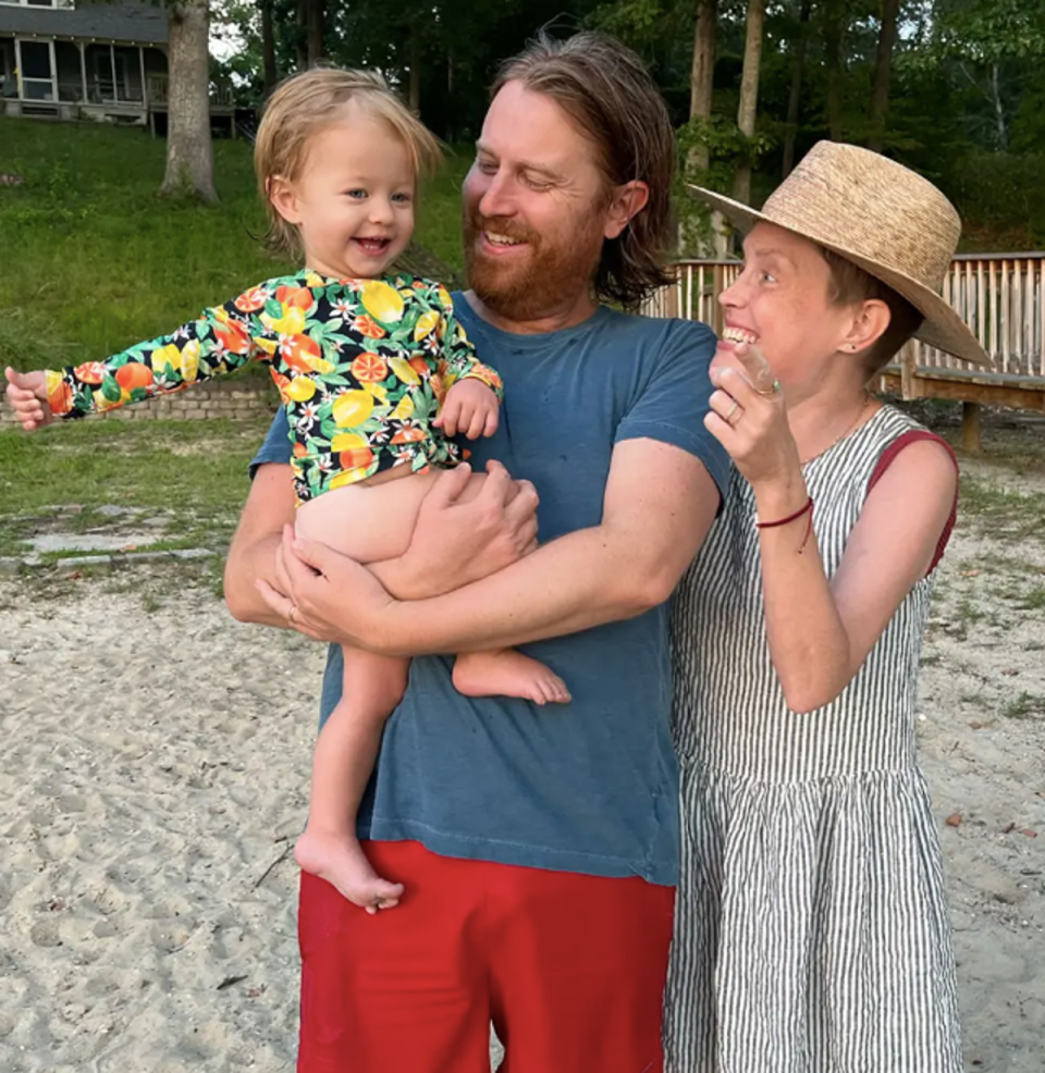 Ms McIntyre with her husband Andrew Gregory, and their 18-month-old daughter, Grace (X/@caseyrmcintyre)