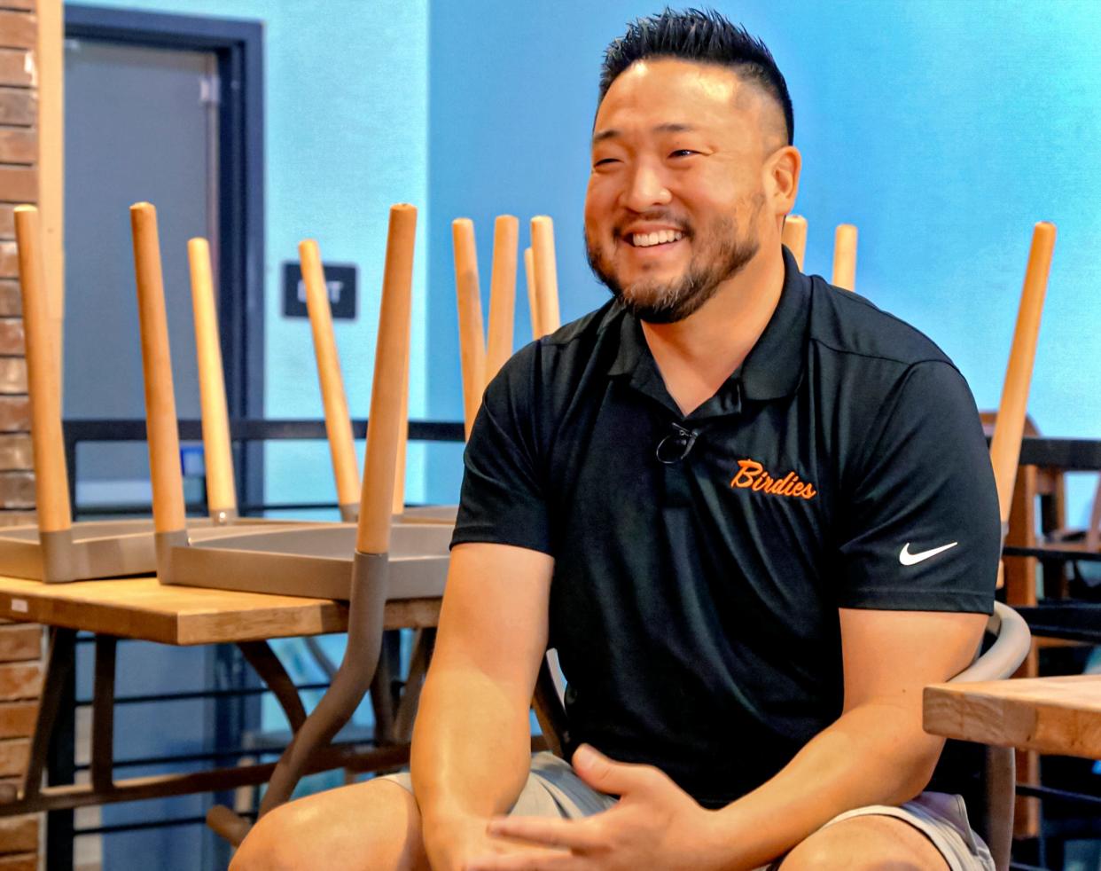 Chef Kevin Lee, owner of Birdie's Fried Chicken, sits inside the restaurant in Edmond, Oklahoma. Birdie's opened early May 2022, and offers a variety of Korean-style fried chicken. 