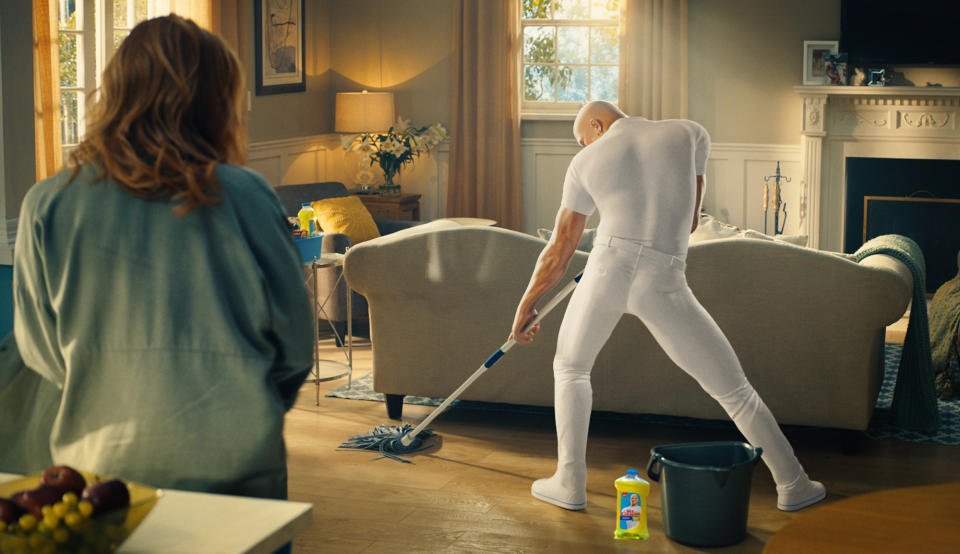 This image provided by Procter & Gamble shows a still from the company's Mr. Clean “Cleaner of Your Dreams” Super Bowl 51 spot. The New England Patriots defeated the Atlanta Falcons, 34-28, in overtime, in Super Bowl 51, on Sunday, Feb. 5, 2017. (Procter & Gamble via AP)