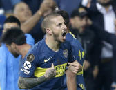 El delantero Darío Benedetto tras marcar el primer gol de Boca Juniors ante River Plate en la final de la Copa Libertadores en Madrid, el domingo 9 de diciembre. (AP Foto/Armando Franca)