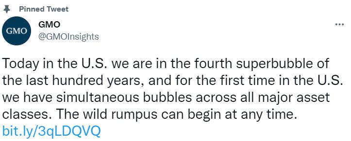 GMO指出今年美國遭遇超級泡沫。   圖：翻攝自GMO推特