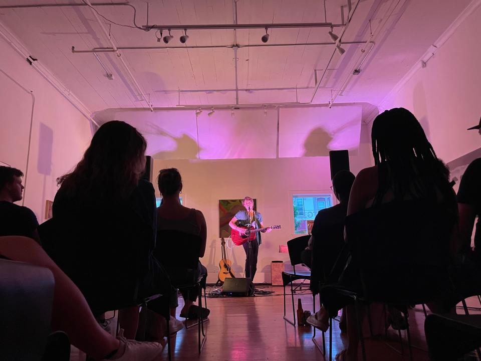 Seb Szabo performs at a Sofar show on June 15 at Between Two Galleries, located inside the Var Gallery building.