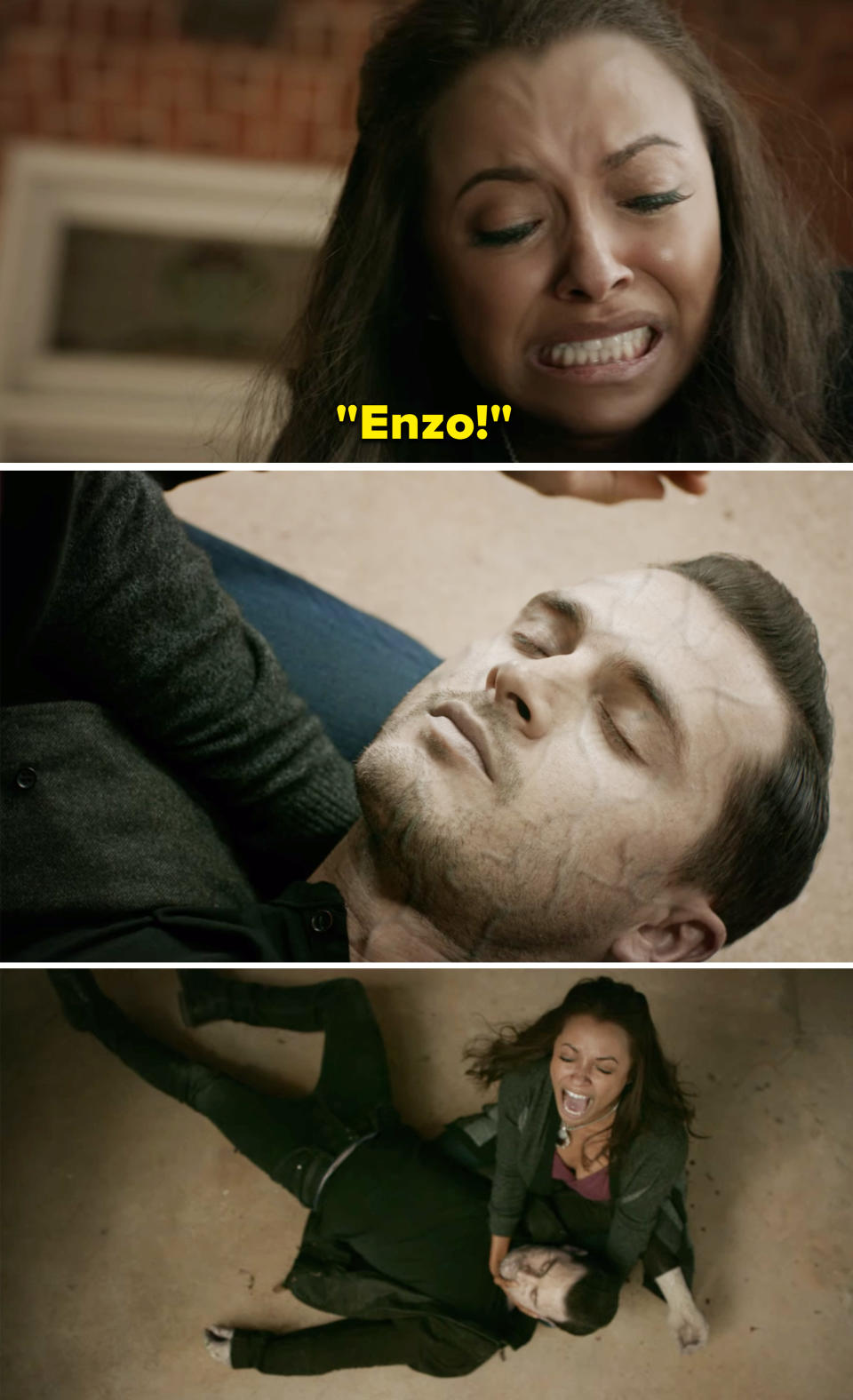 Bonnie crying over Enzo's body