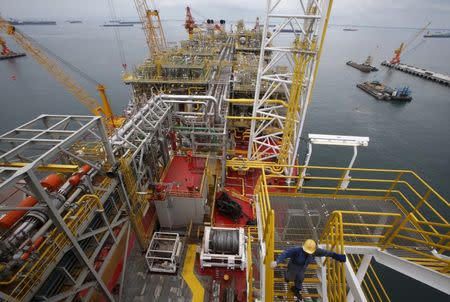 A view of Tullow Oil's newly completed Floating Production, Storage and Offloading vessel (FPSO) Prof. John Evans Atta Mills at Sembcorp Marine's Jurong Shipyard in Singapore January 20, 2016. REUTERS/Edgar Su