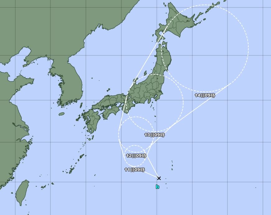 日本東南方生成一個熱帶性低氣壓，預計明天變成「米雷」颱風。   圖：取自日本氣象廳網站