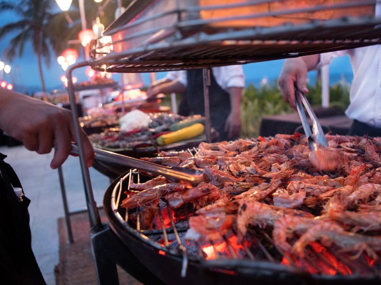 Seafood on barbecue grill