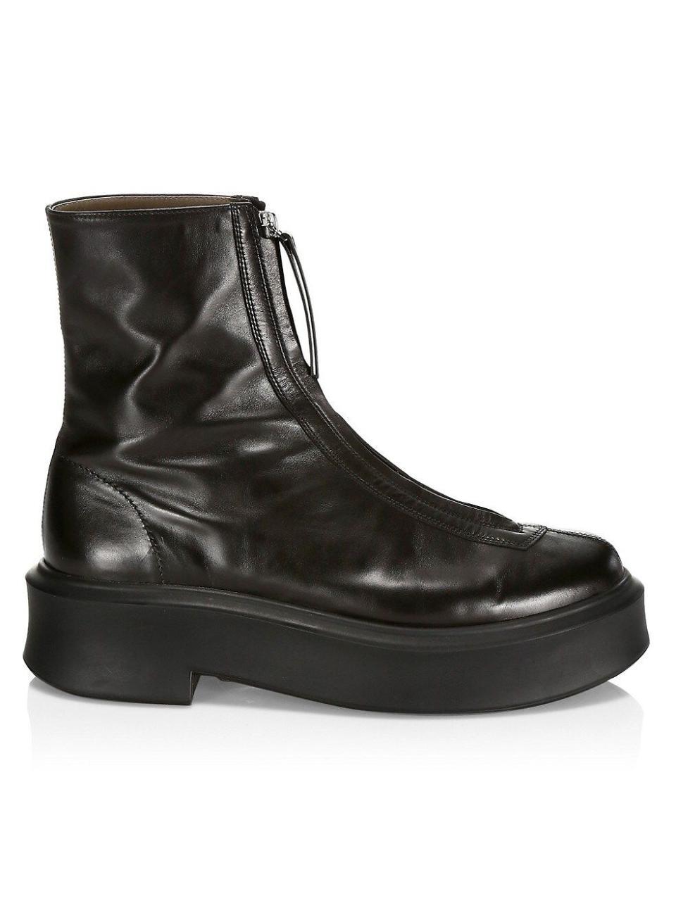 Zippered Platform Leather Combat Boots