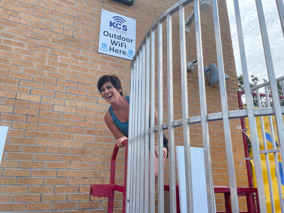 Don’t let that smile fool you. School board member Betsy Henderson said she was plenty nervous about being dunked into the cold water at the Karns Community Fair at Karns High School Saturday, July 16, 2022.