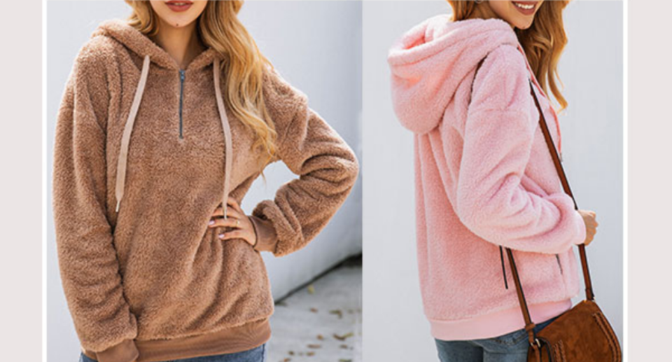 Ecupper Womens Fuzzy Sherpa Hoodie. Image via Amazon.