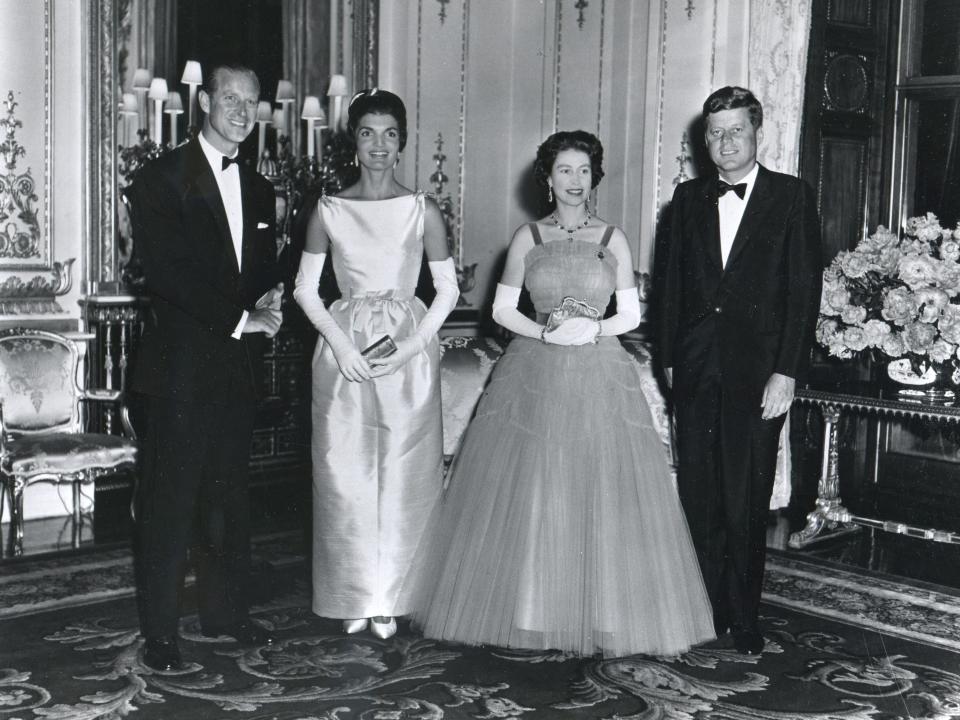 Prince Philip, First Lady Jacqueline Kennedy, Queen Elizabeth, and President John F. Kennedy