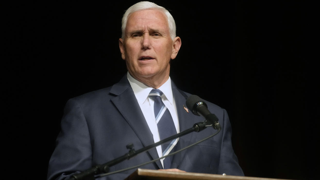 Former Vice President Mike Pence speaks at a fundraiser for Carolina Pregnancy Center on Thursday, May 5, 2022, in Spartanburg, S.C. Pence made his second trip to the state in less than a week to headline an event for the crisis pregnancy center in early-voting South Carolina as he continues to mull a possible 2024 presidential bid. (Meg Kinnard/AP Photo)