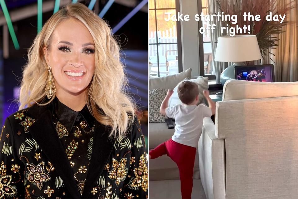 Carrie Underwood Porn - Watch Carrie Underwood's Son, 3, Adorably Crush a Tae Bo Workout After  Finding Her DVDs