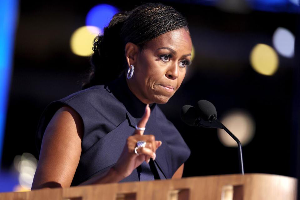 Former First Lady Michelle Obama speaks at the Democratic National Convention in Chicago.