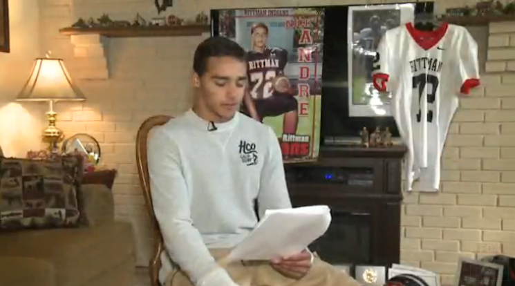 Rittman football player Nick Andre was suspended and kicked off the team for a poem — WJW screenshot