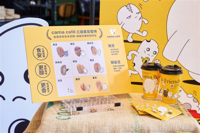 cama Beano & Friends彼諾與夥伴們以手工挑豆為靈感，將挑豆過程中會遇到的瑕疵豆轉化為可愛的IP角色。（圖／品牌業者提供）