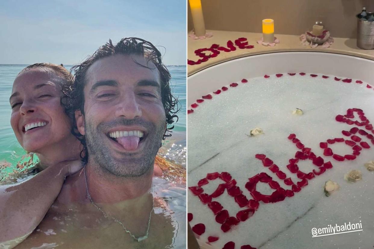 <p>Justin Baldoni/Instagram (2)</p> Justin and Emily Baldoni in Aruba 