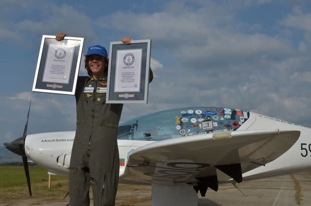 Pictures released on Wednesday shows Mack Rutherford after a world circumnavigation, in Sofia, Bulgaria. He became the youngest person who circumnavigated the globe solo in a small aircraft. (Photo: Beatrice De Smet/Belga Mag/AFP via Getty Images)