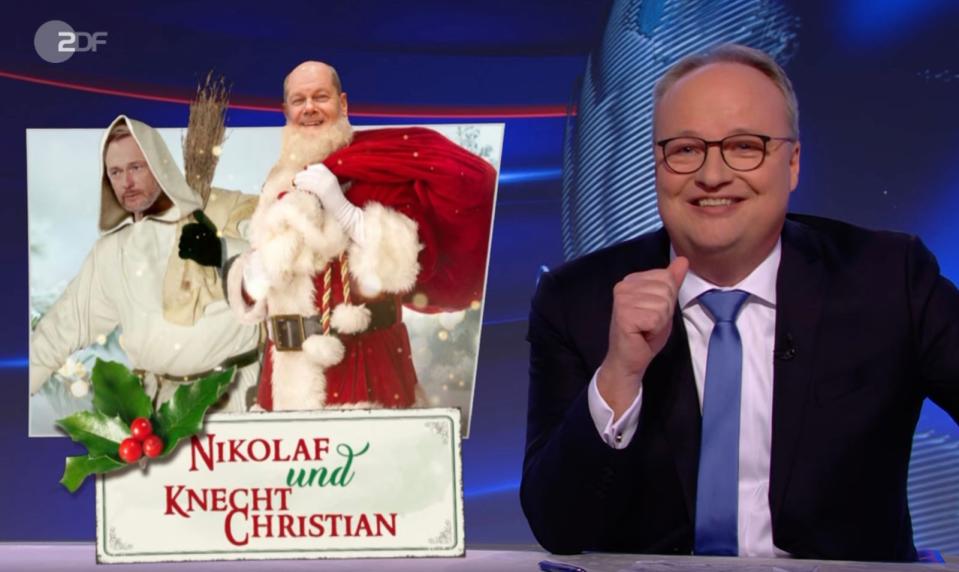 Im Regierungskonzept, dem "Ampel-Sack" haben Nikolaf und Knecht Christian vielversprechende Geschenke mitgebracht.  (Bild: ZDF)