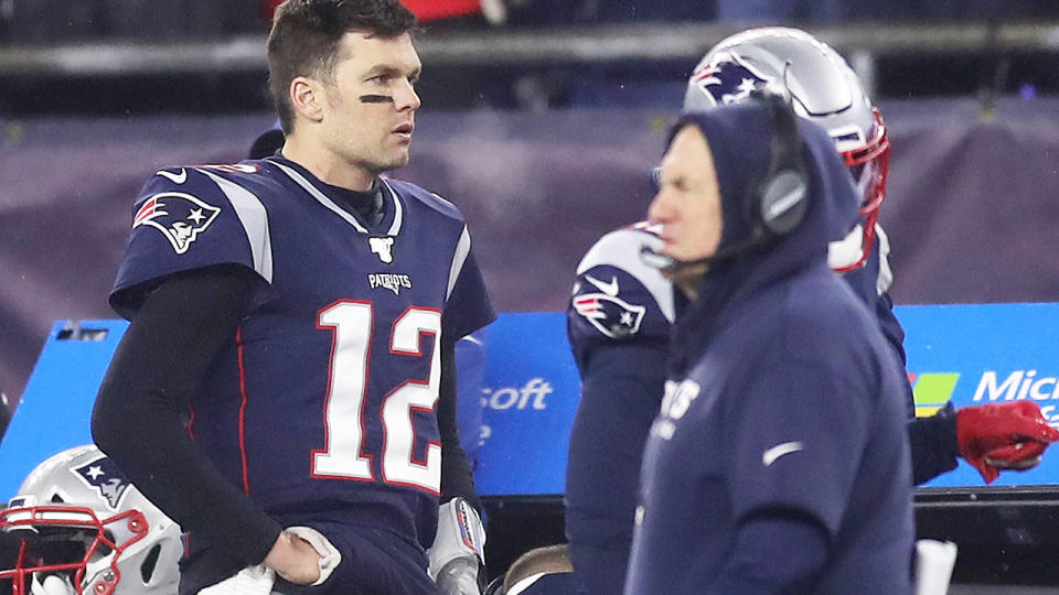 Tom Brady and Bill Belichick, pictured here during the New England Patriots' clash with Tennessee Titans in January.