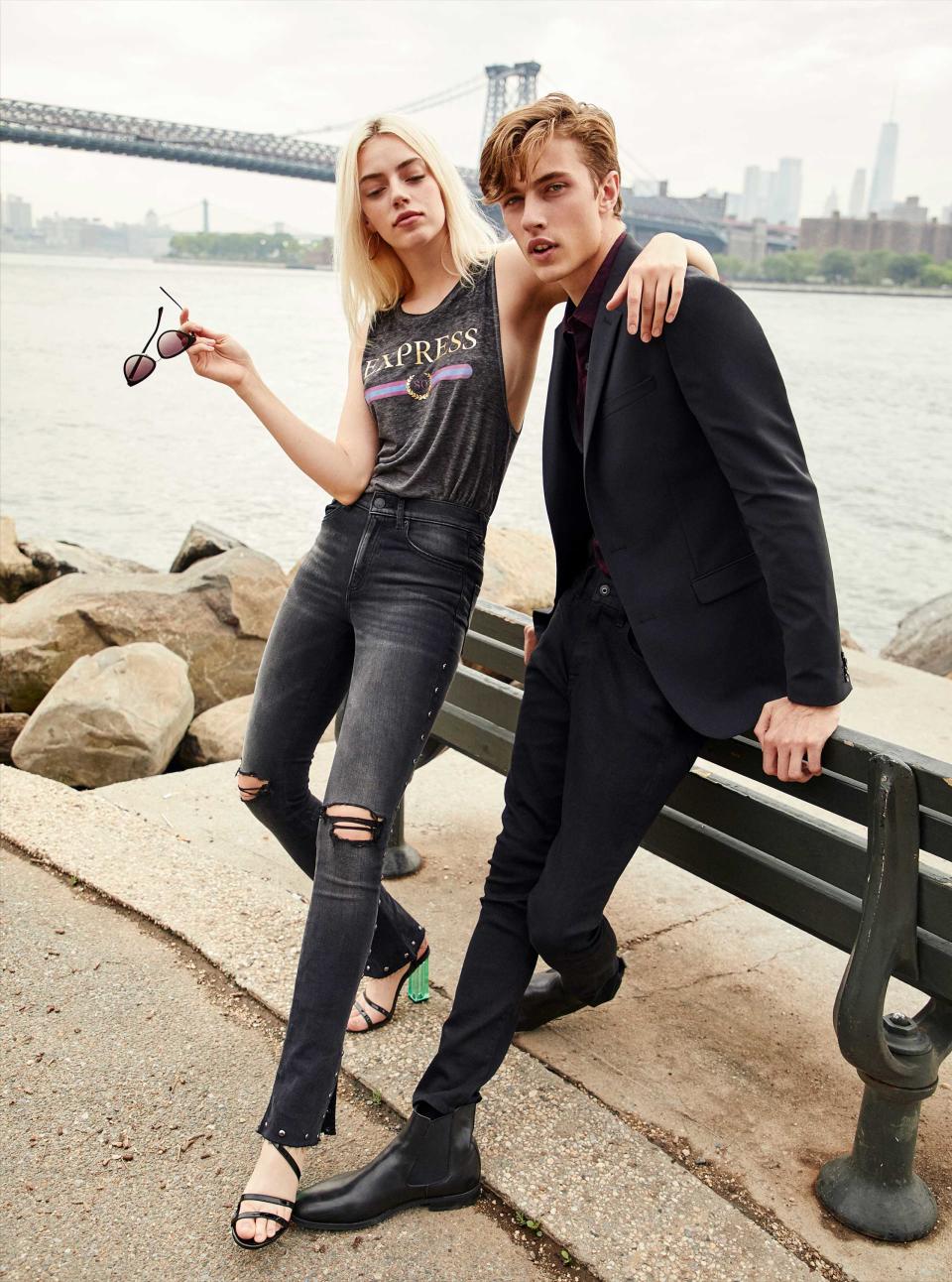 Pyper America and Lucky Blue Smith strike a pose for Express. (Photo: courtesy of Express)