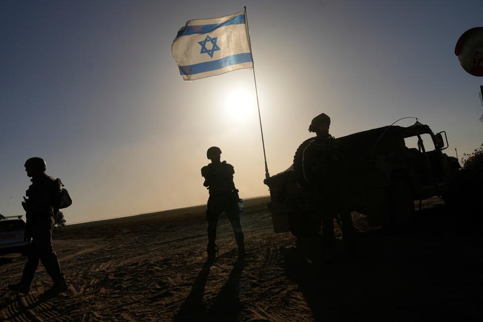 Israeli soldiers are seen near the Gaza Strip border in southern Israel on March 4, 2024.
