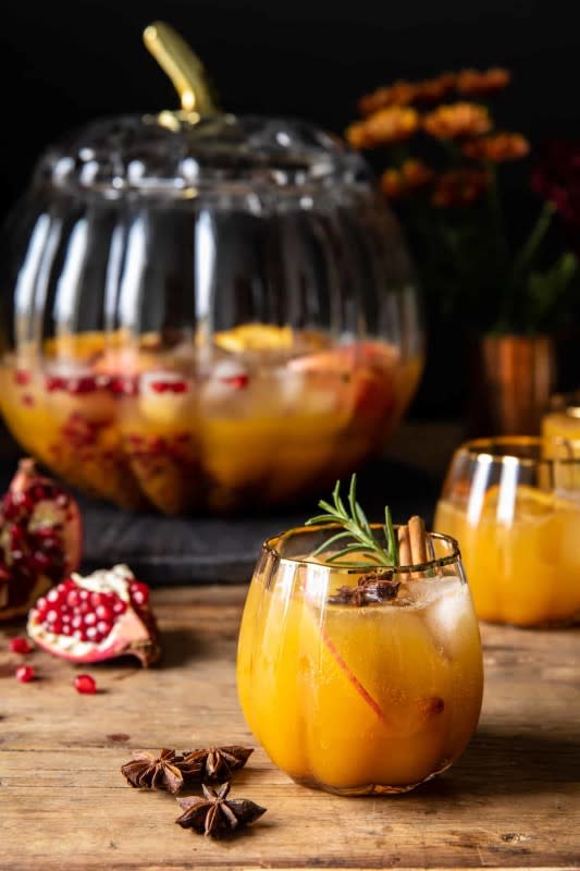 <p>Half Baked Harvest</p><p>Make a pitcher of Pumpkin Pie Punch and let your guests serve themselves. This one is awesome too because it can be made "mocktail" style, so the kids can enjoy a little as well.<br></p><p><strong>Get the recipe: <a href="https://www.halfbakedharvest.com/pumpkin-head-punch/" rel="nofollow noopener" target="_blank" data-ylk="slk:Pumpkin Head Punch;elm:context_link;itc:0;sec:content-canvas" class="link rapid-noclick-resp">Pumpkin Head Punch</a></strong></p>