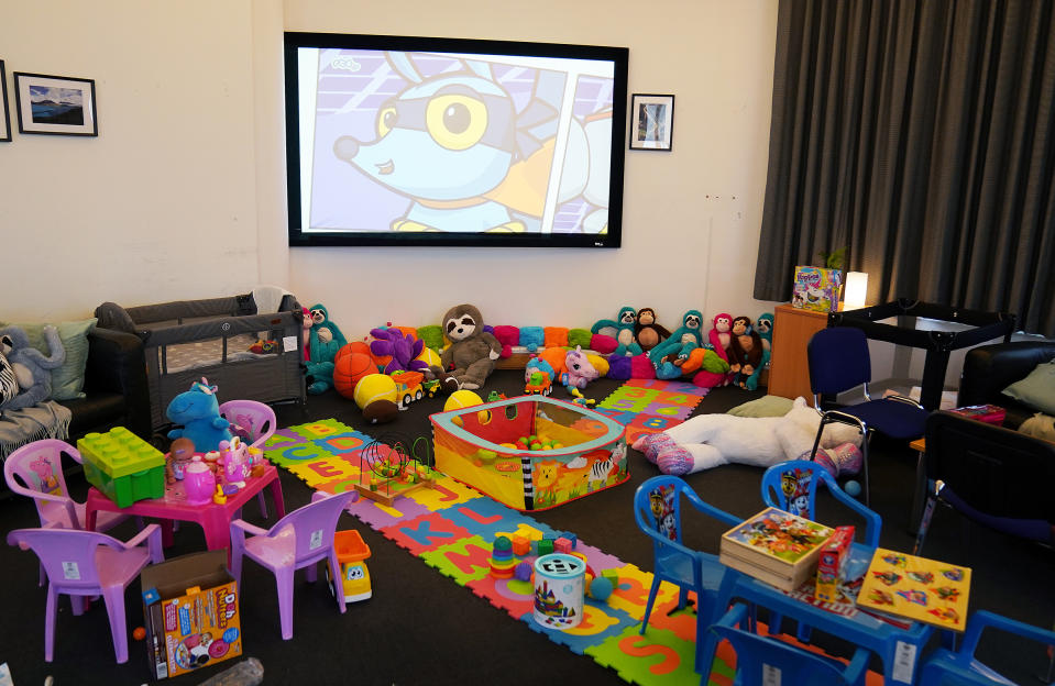 A view of a welcome room at a new processing facility for Ukrainian refugees which has been set up at the Old Central Terminal building at Dublin Airport, on March 9.<span class="copyright">Brian Lawless—PA Images/Getty Images</span>
