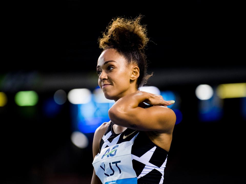 Katarina Johnson-Thompson pictured during the women’s high jump competition in Brussels (Getty)