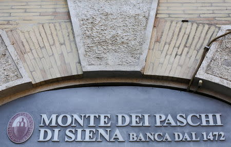 Monte Dei Paschi bank logo is seen in downtown Rome, Italy, January 21, 2016. REUTERS/Max Rossi